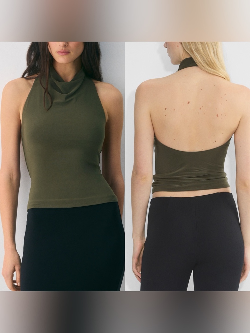 Aritzia Wilfred Smooth Matter Tower Halter Cowl Neck Top - Olive Green
